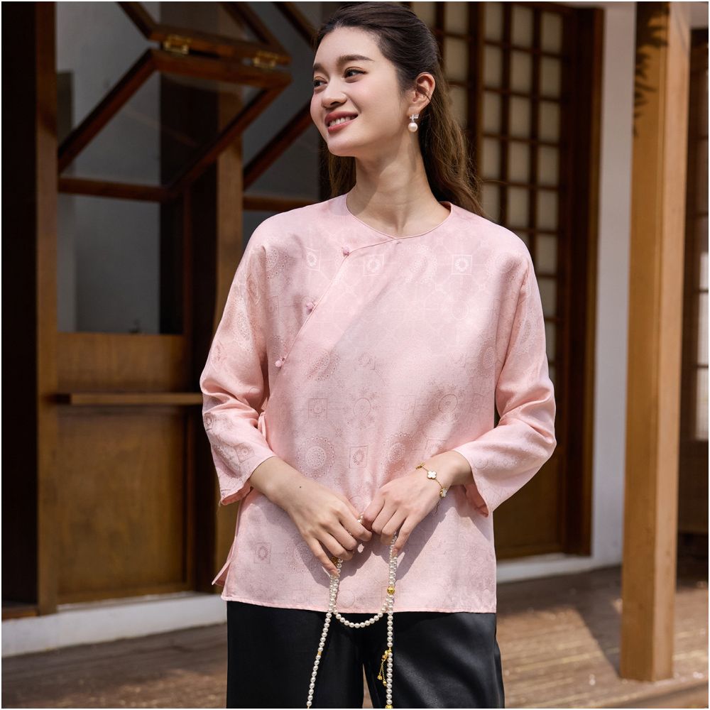 Feiyitang silk pressed silk round neck top for women in spring Chinese retro style artistic improvement women s loose cheongsam Tang style image 4
