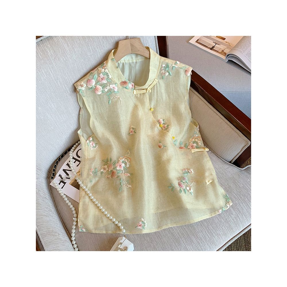 New Chinese style embroidered jacquard vest for women in summer sweet and youthful style sleeveless camisole top image 2