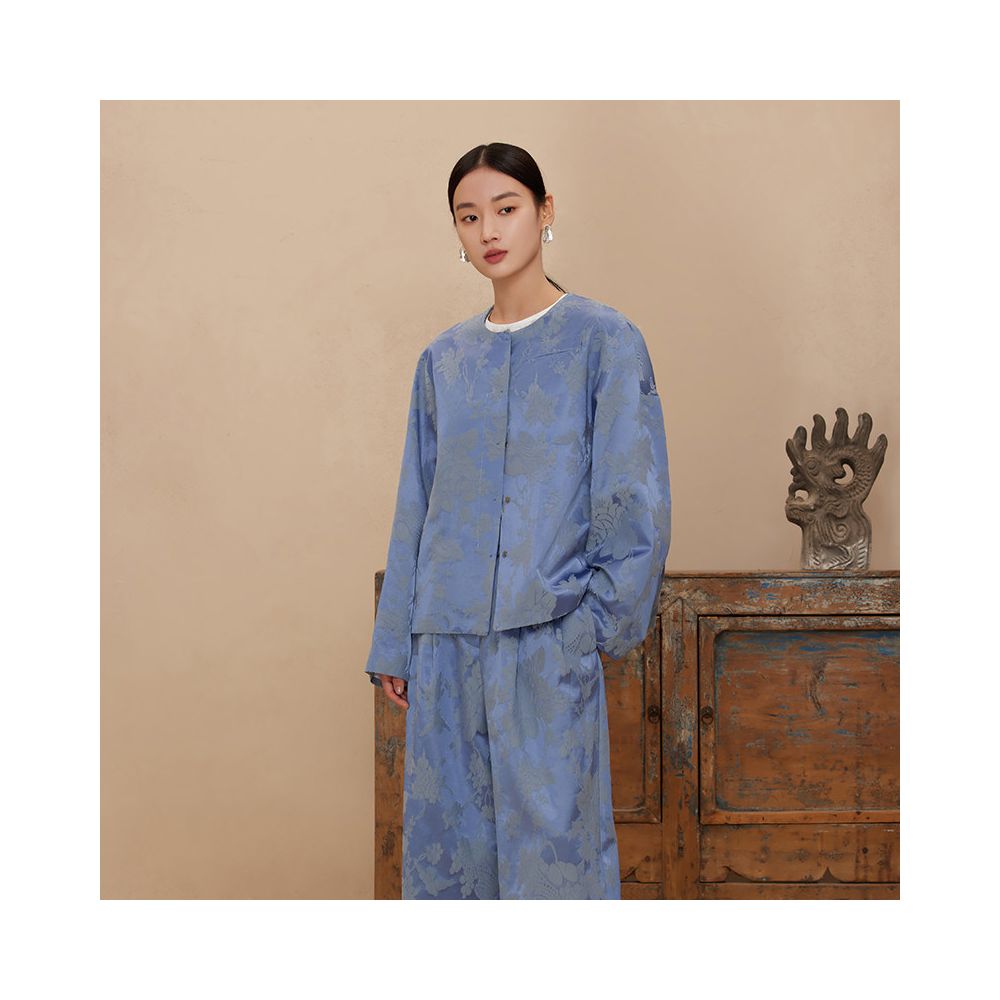 Ruyi Lianyun Spring and Autumn New Round Neck Jacquard Short Coat for Women Retro New Chinese Style Double breasted Metal Buckle Top image 3