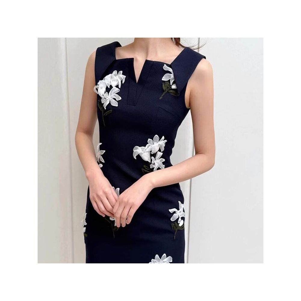 TE shushu fashion temperament pure handmade new Chinese embroidery three dimensional flower decoration waist slimming dress image 2