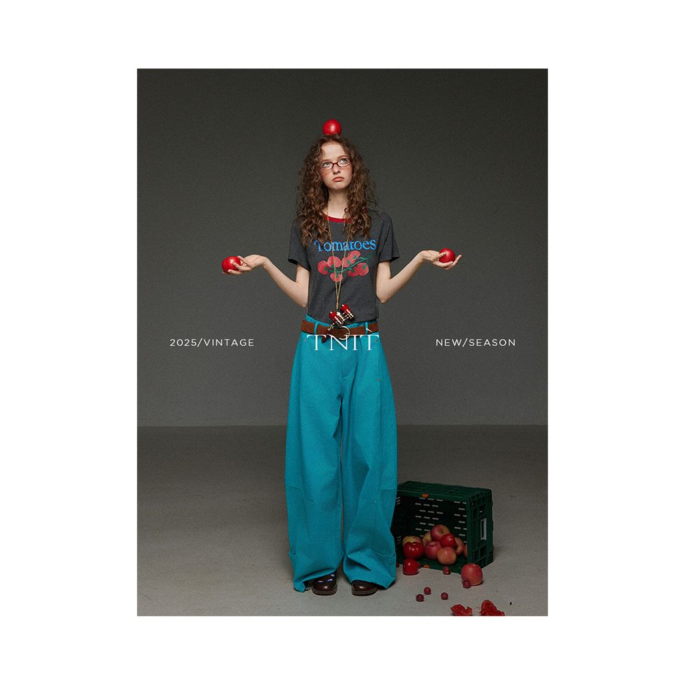 TNIT retro high waist slimming straight leg mop casual jeans women s spring and summer workwear curved knife pants wide leg pants image 2