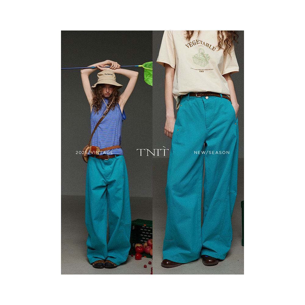 TNIT retro high waist slimming straight leg mop casual jeans women s spring and summer workwear curved knife pants wide leg pants image 0