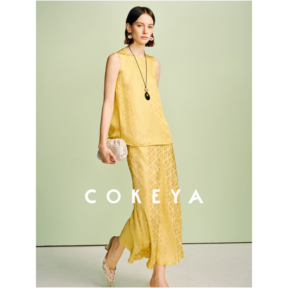 COKEYA Oriental Beauty Silk Round Neck New Chinese Style Sleeveless Tank Top Women s Summer Fish Tail Half Skirt Set image 3