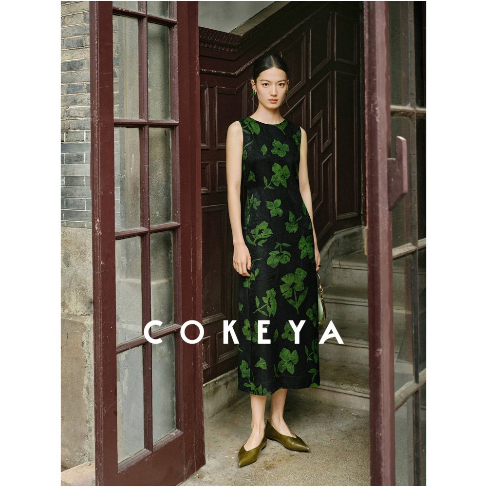 COKEYA Oriental Beauty Xiangyun Yarn 6A Grade Silk Cheongsam Sleeveless Chinese Style Floral Dress for Women image 2