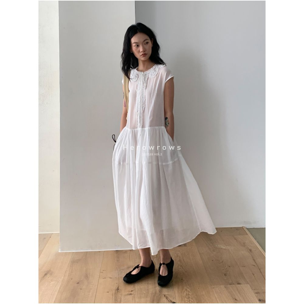 Herowrongs Summer Clear Hemp Cotton Heavy Industry Flower Wrapped Strap Dress Front and Rear Two Wearing Large Swing Skirts image 1