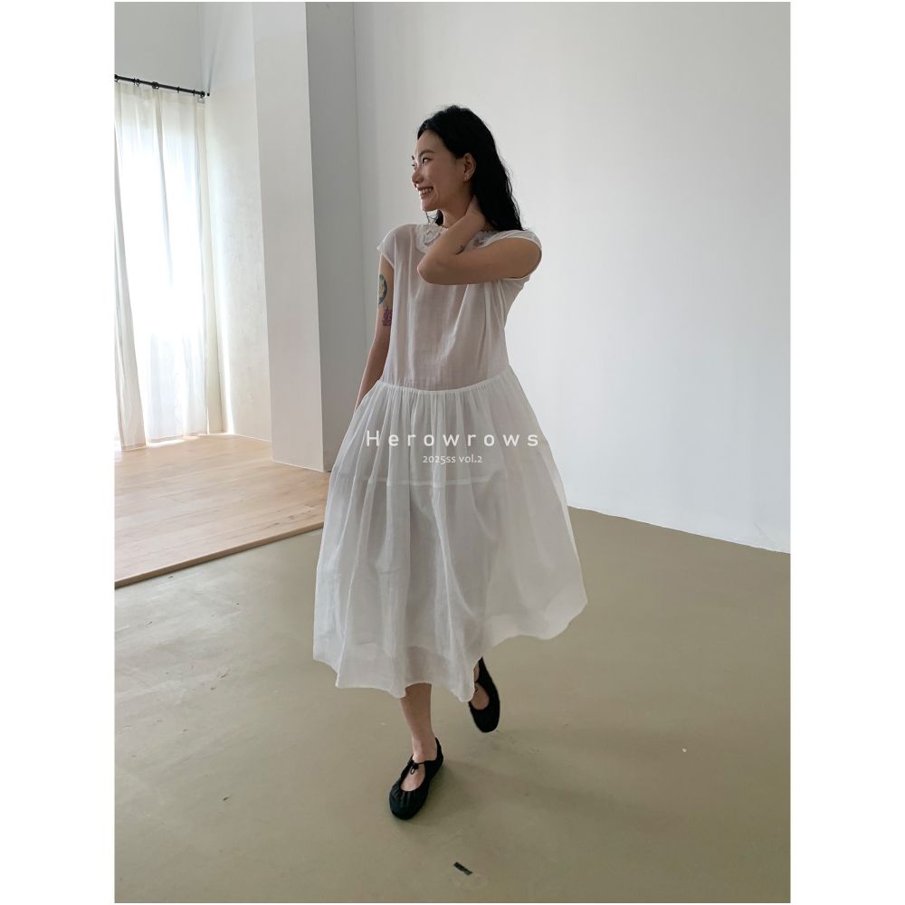 Herowrongs Summer Clear Hemp Cotton Heavy Industry Flower Wrapped Strap Dress Front and Rear Two Wearing Large Swing Skirts image 3
