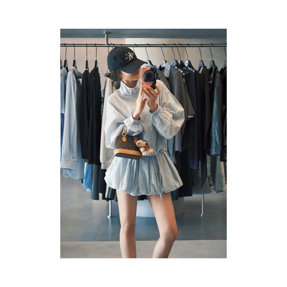 Women s Summer Suit 2025 New Style Petite and Pretty Blue Casual Stand Collar Sun Protection Shirt and Pants Two Piece Set image 2