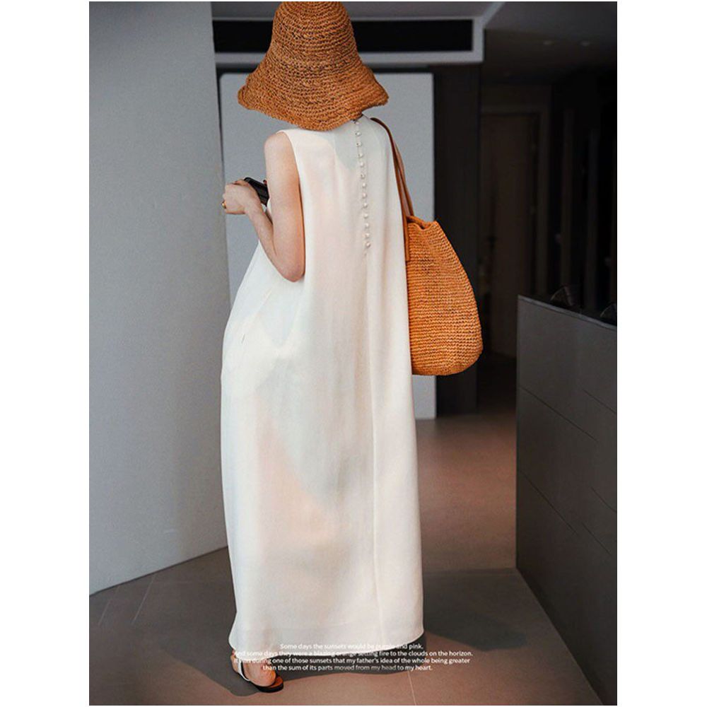 EOS Acetate Minimalist White Silk Dress High End Luxury Dress Elegant Mulberry Silk Vest Long Dress image 1