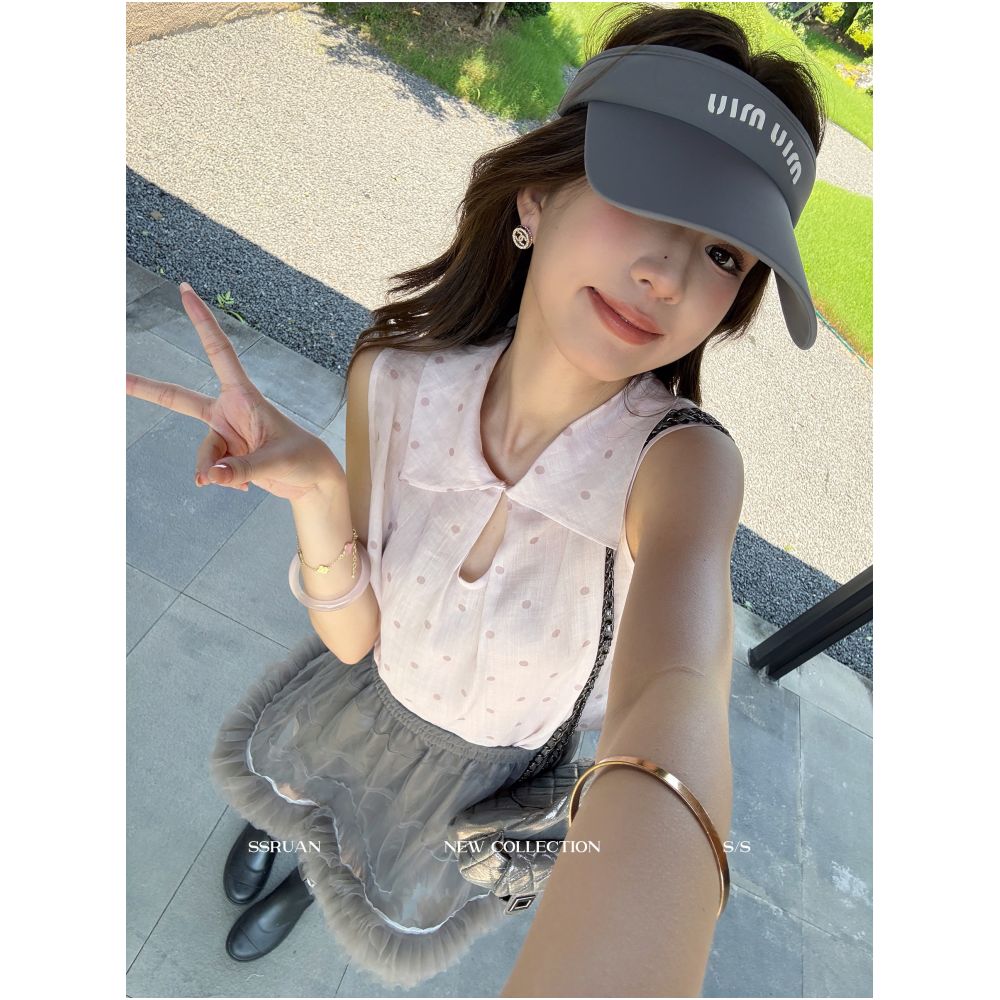 Sam Seoi Da Fan 100 Ramie French Sweet Polka Dot Shirt Women s Summer Loose Sleeveless Chiffon Blouse image 2