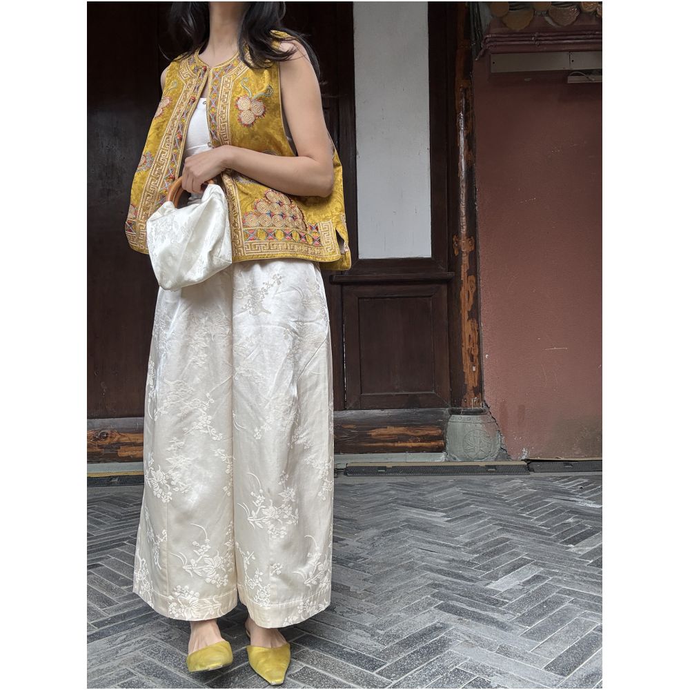 BLUEY 2026 Spring Summer New Chinese Style Jacquard Casual Pants for Women High Waist Slimming Loose Fit Dark Blue image 3