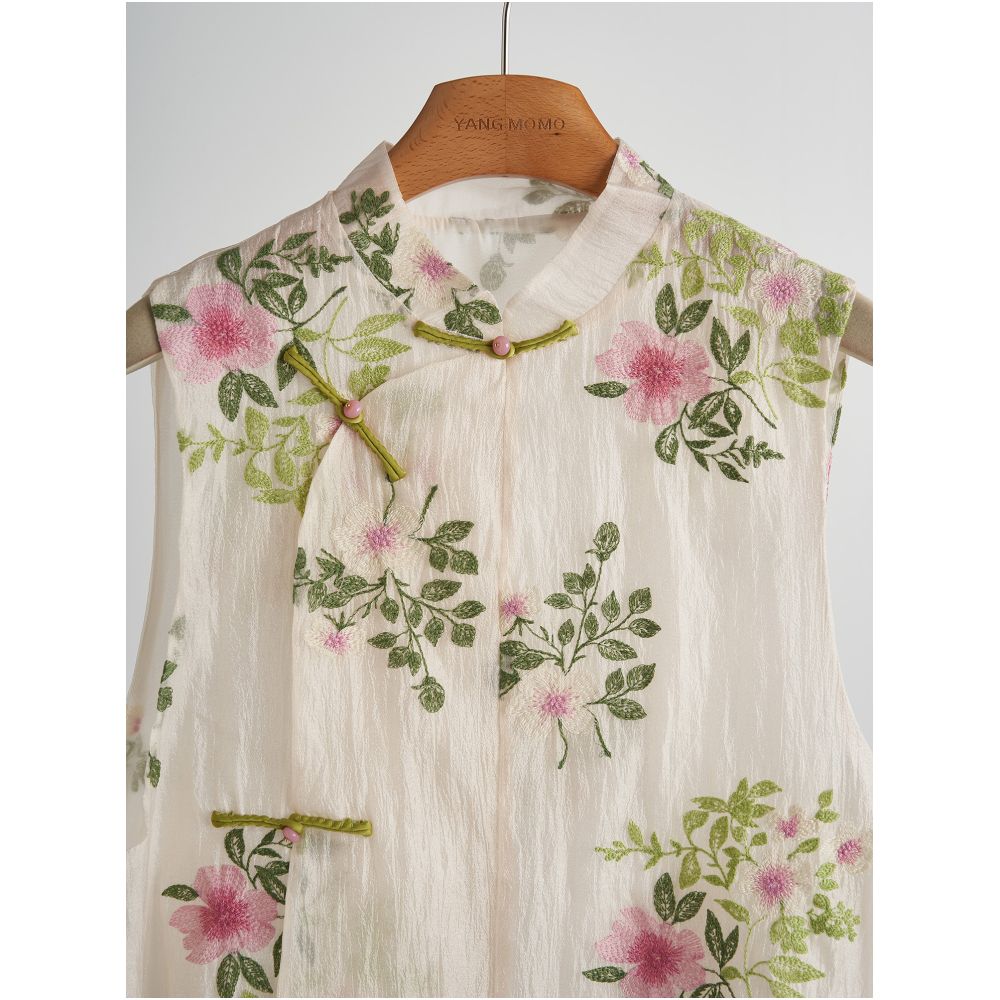 New Chinese Style Slanted Placket Embroidered Pleated Vest and Skirt Set 2026 New Women s Summer Outfit image 2