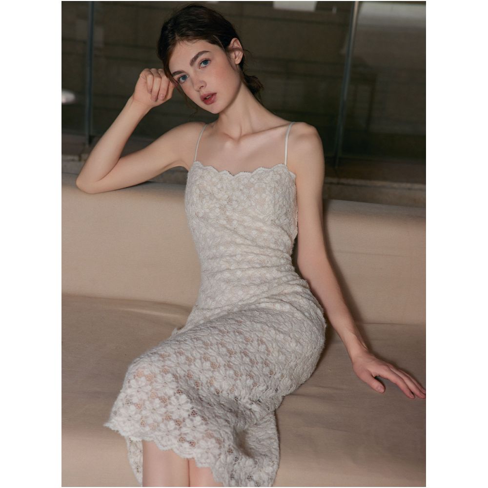 Mix Selection Suede Lace French Luxury Dress Slim Fit White Spaghetti Strap Dress image 1
