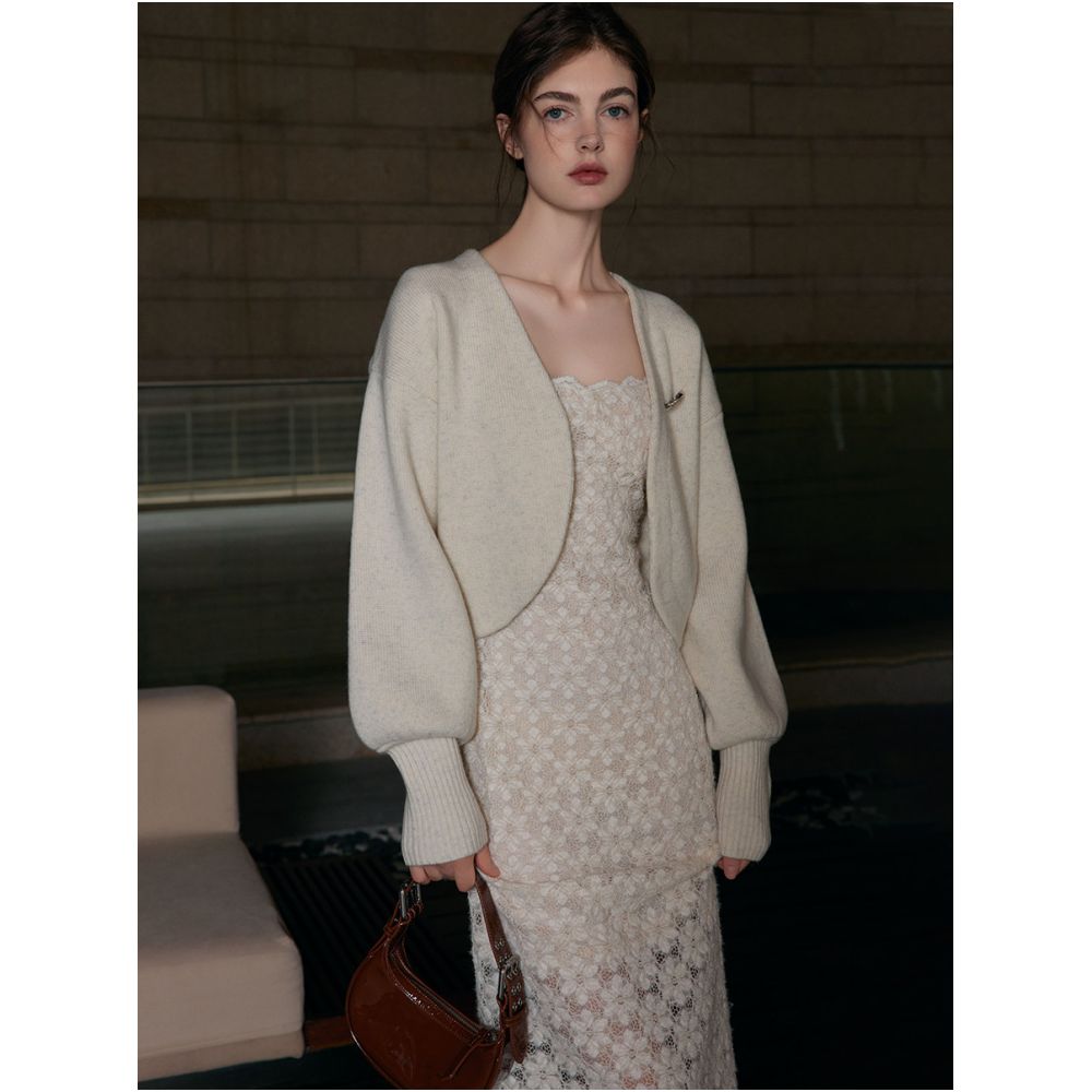 Mix Selection Suede Lace French Luxury Dress Slim Fit White Spaghetti Strap Dress image 3