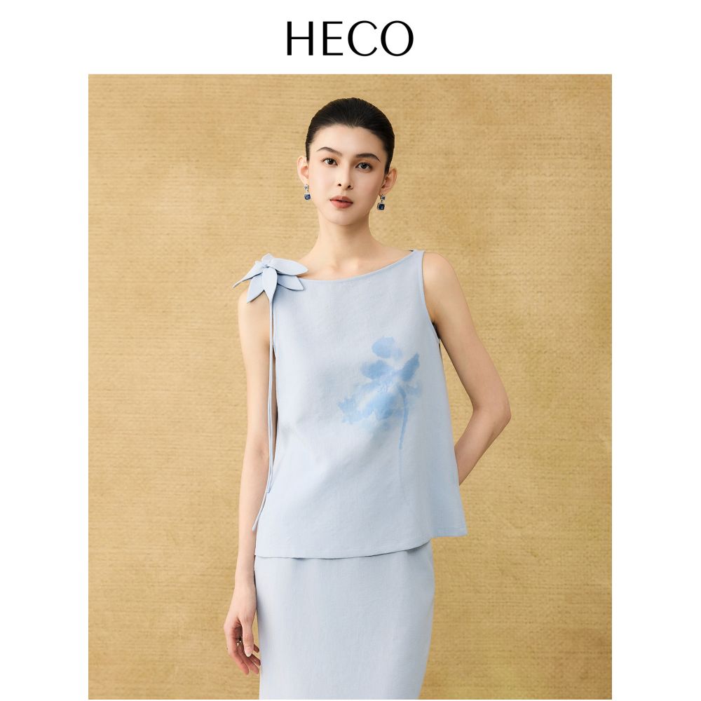 HECO Self Fragrance New Chinese Style Brooch Linen Floral Top for Women Summer 2025 Breathable and Elegant Vest image 1