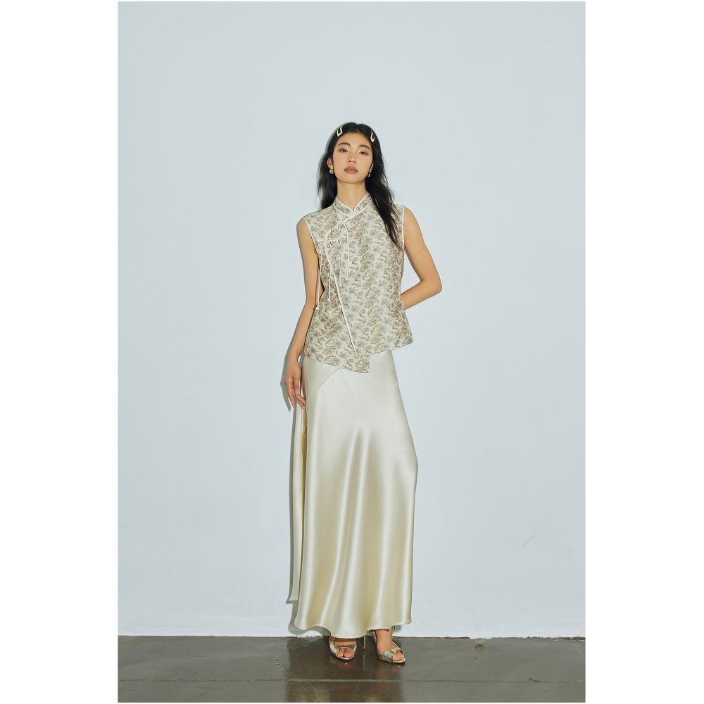 Showyee Xiuye Chinese Style Zen inspired New Chinese Jacquard Jacquard Pocket Design Stand Collar Sleeveless Vest Top image 0