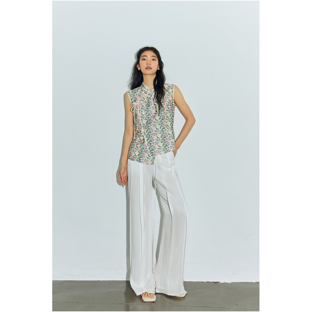 Showyee Xiuye Chinese Style Zen inspired New Chinese Jacquard Jacquard Pocket Design Stand Collar Sleeveless Vest Top image 4