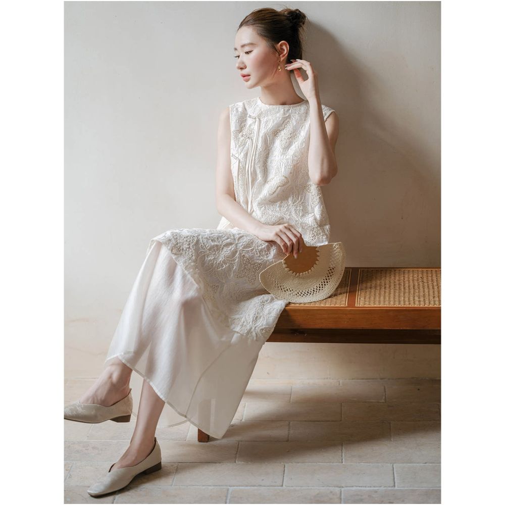 ASAYA6774 – Ivory Whisper Embroidered Dress 🤍🕊️