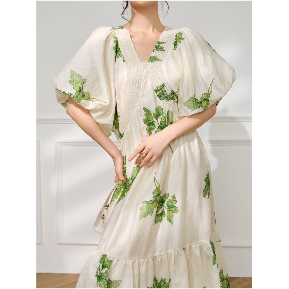 Plum Jan Super cute floral print dress V neck puff sleeves printed maxi dress perfect for summer image 4
