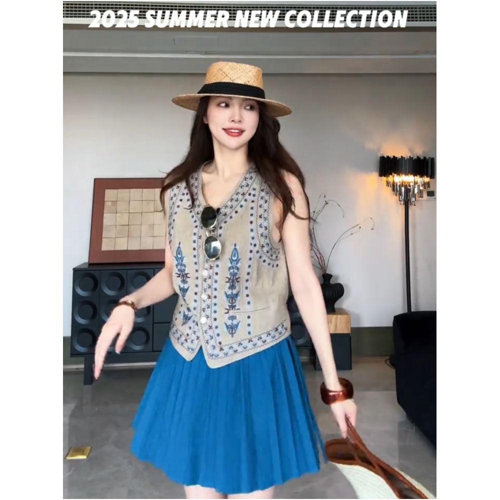 Niche design 2026 Summer New Bohemian style linen embroidered vest breathable versatile and flattering for all body types image 1