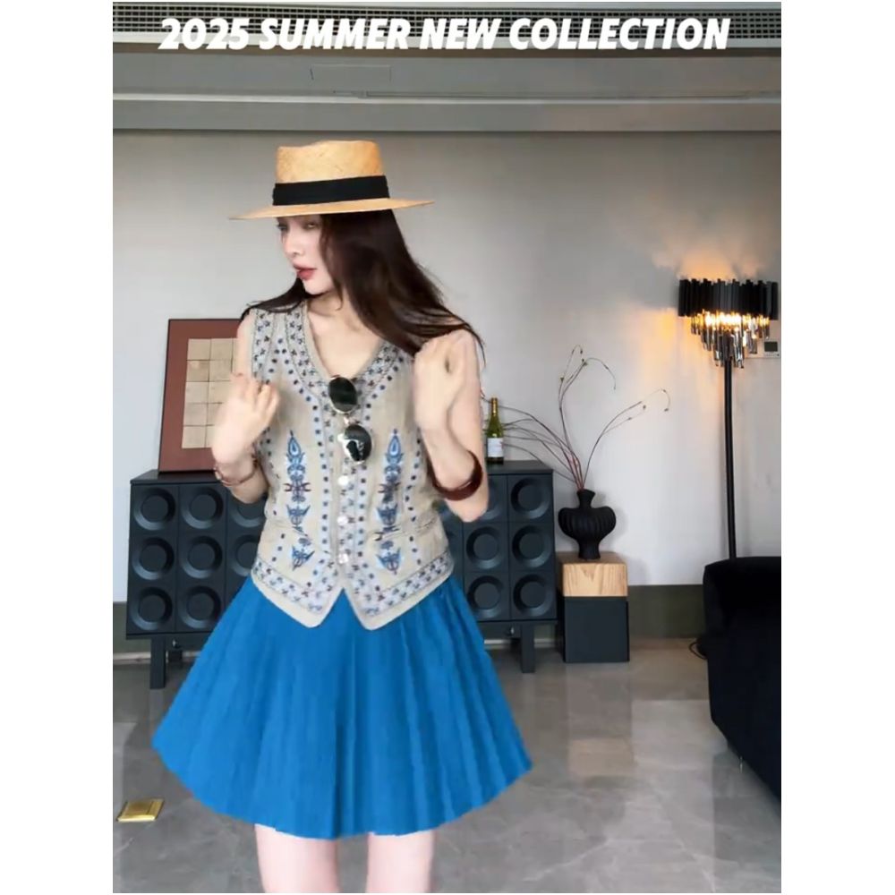 Niche design 2026 Summer New Bohemian style linen embroidered vest breathable versatile and flattering for all body types image 2