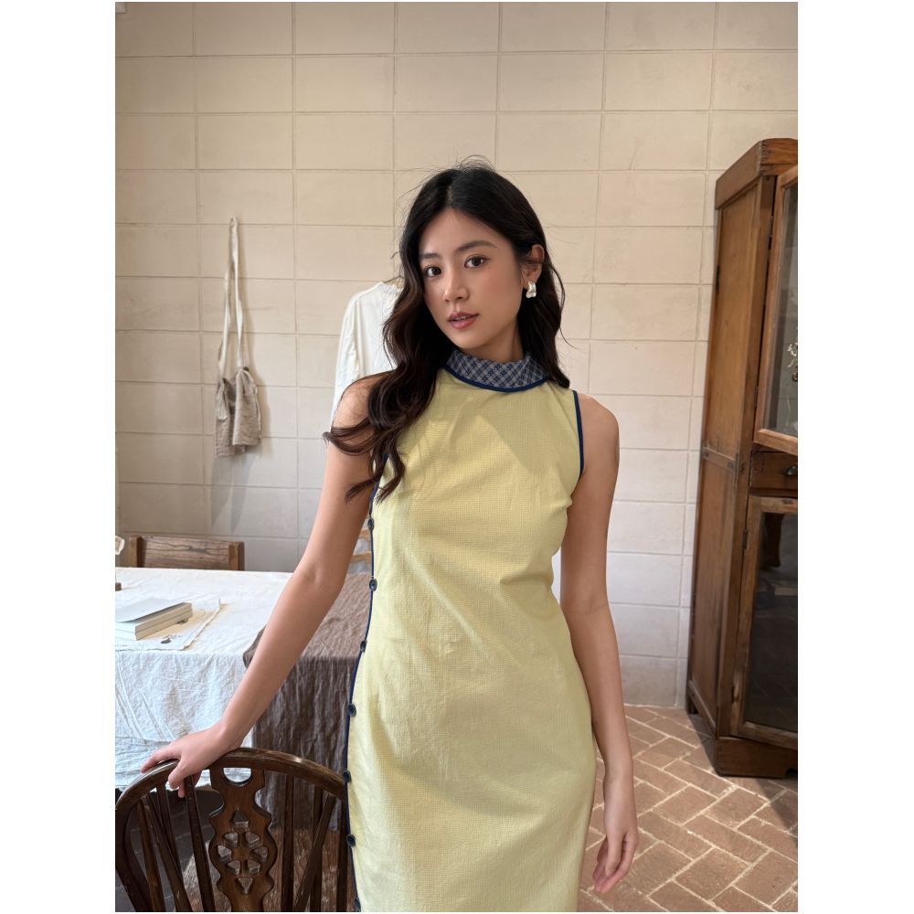 SF Express Sixteen piece Miscanthus sinensis double layered cotton yarn cheongsam with lapel design Original design image 2