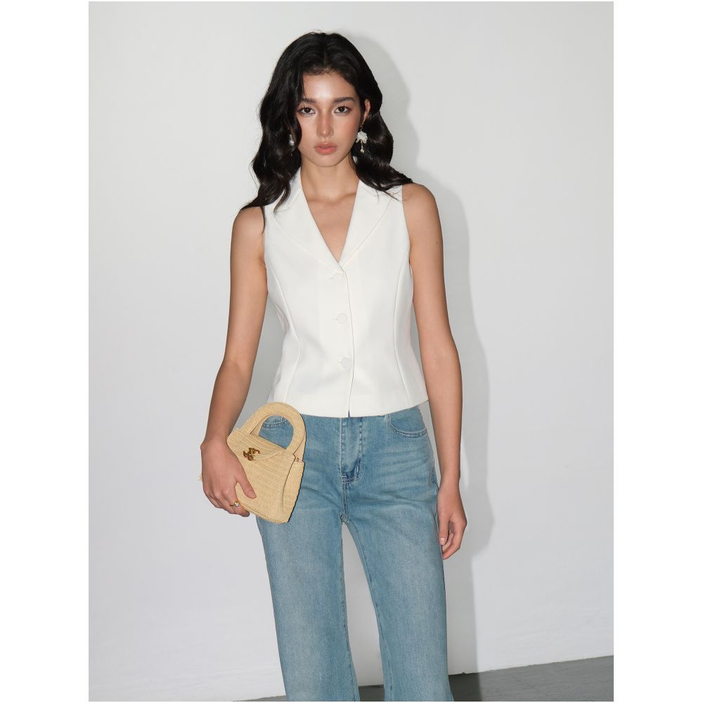 NEVA HU Free Street Classic V neck Suit Vest for Women Slim Fit Sleeveless Commuter Style Top image 2
