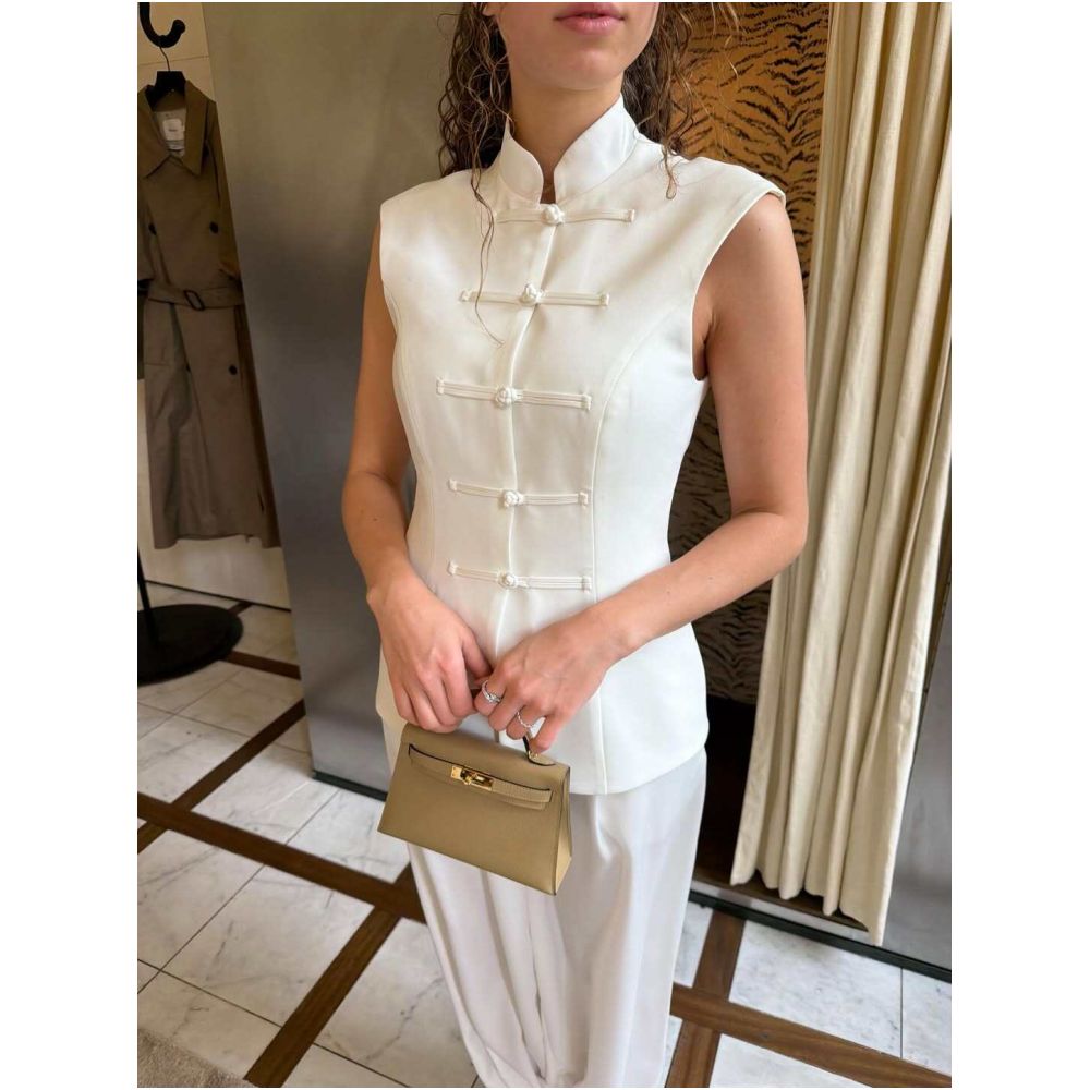 Three dimensional tailoring modern Chinese style old fashioned Hanfu slim fit vest top satin harem pants cool and textured tapered leg trousers image 0
