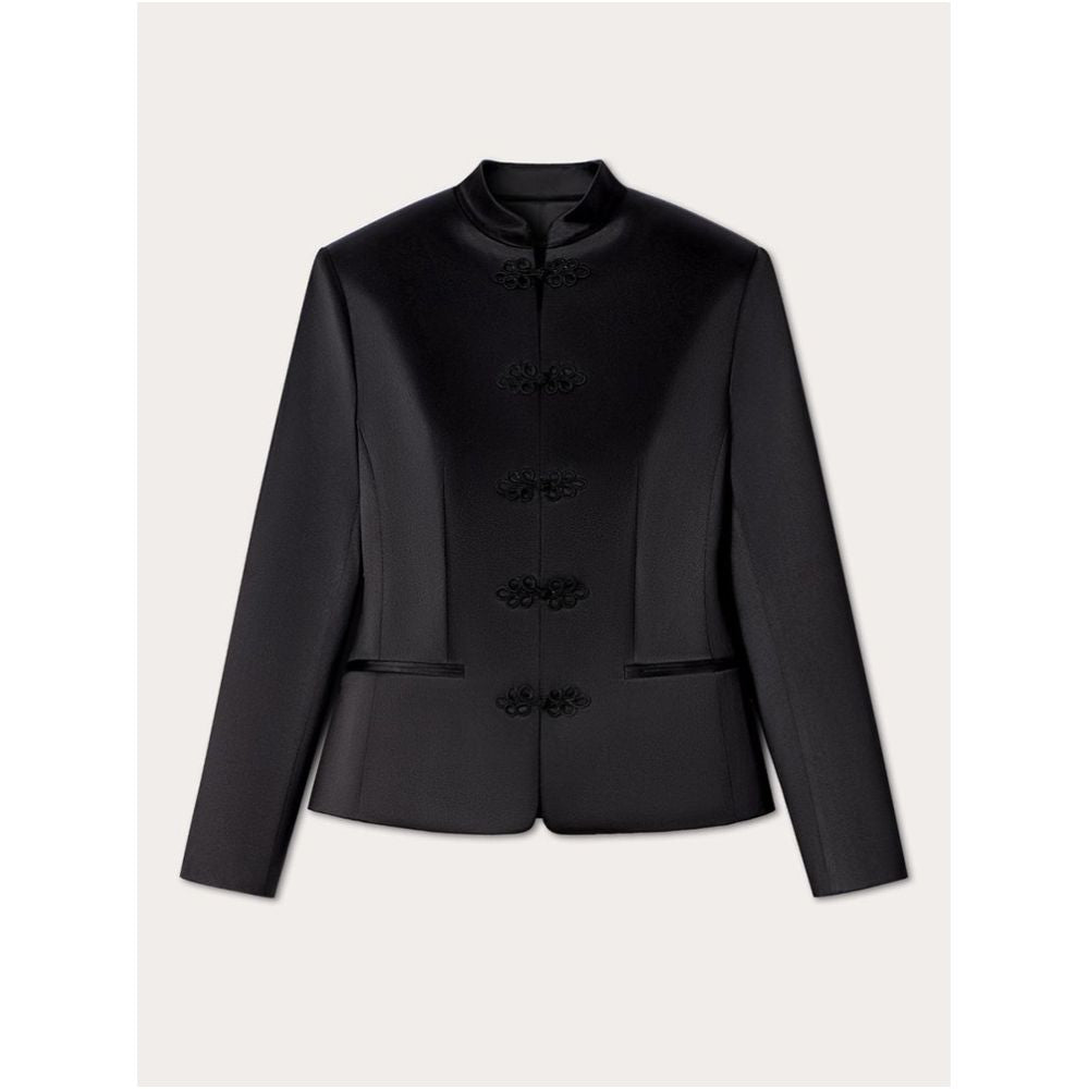 Eenkcos New Chinese Retro Black Stand Collar Fold Boo Slim Fit Suit Jacket for Women Old Money Style Design image 4
