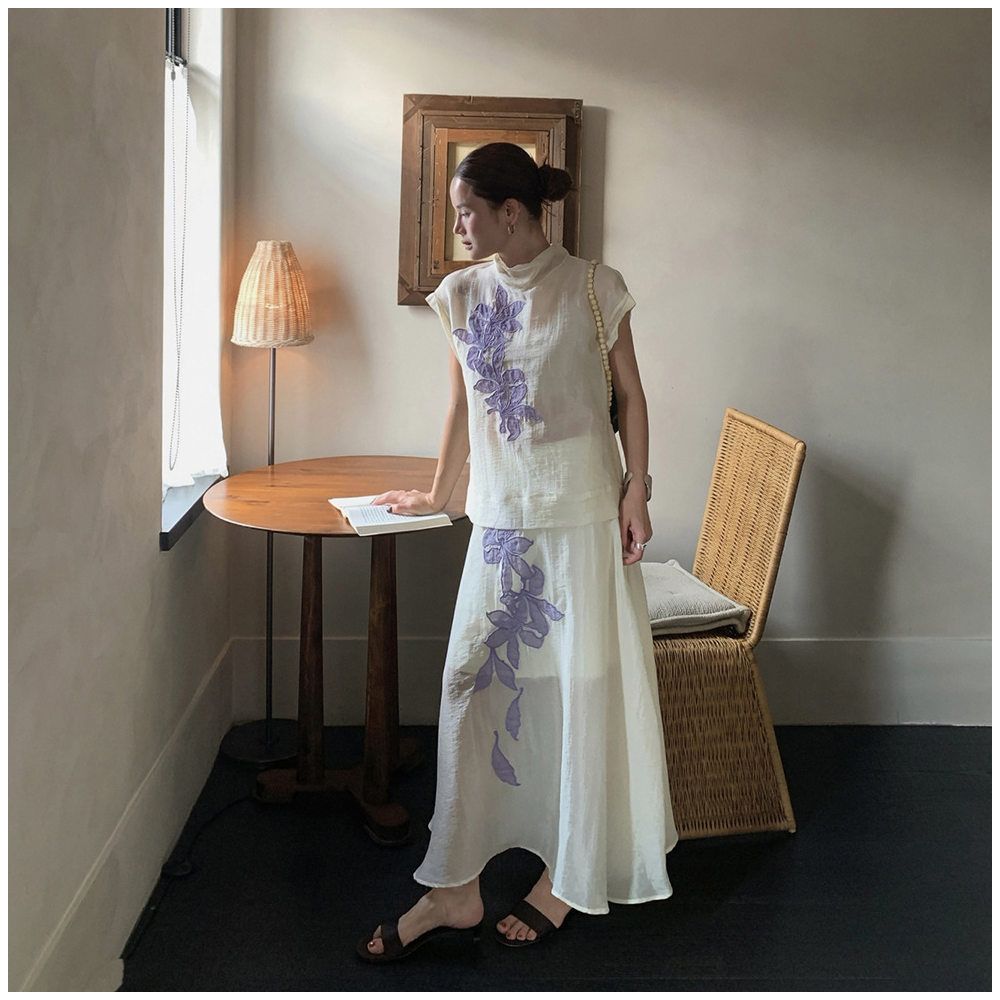 NEWOPEN 2026 Summer New Chinese Style Embroidered Elegant Sleeveless Top and Skirt Two Piece Set for Women image 1
