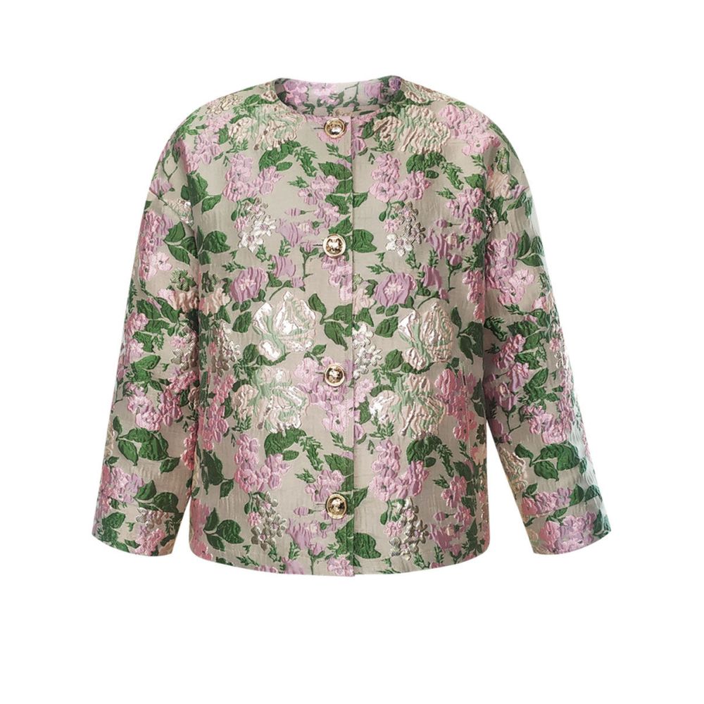 Retro chic light luxury new Chinese style pink jacquard coat for petite women spring style brocade retro top image 4