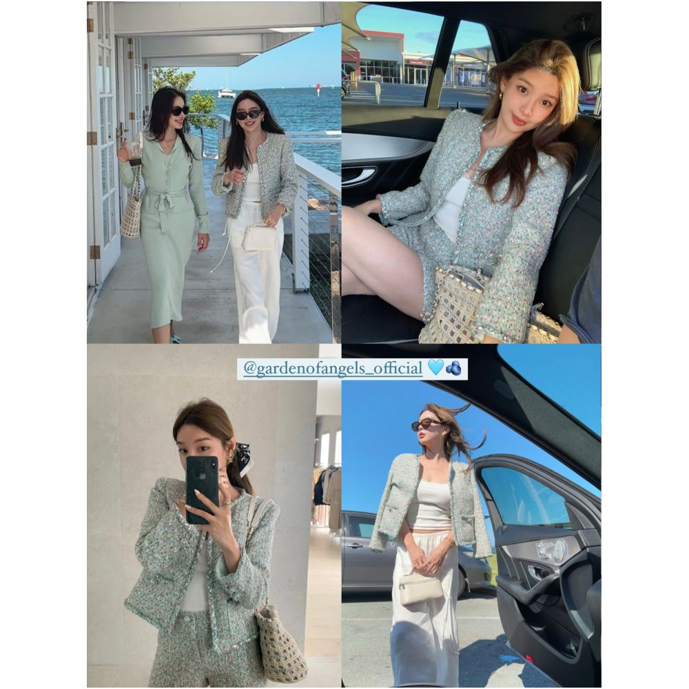 Shi Weiliang In Stock Radiant Starry Sky Heavy Duty Hand Knitted Wool Chanel Style Two Piece Jacket Set for Women image 1