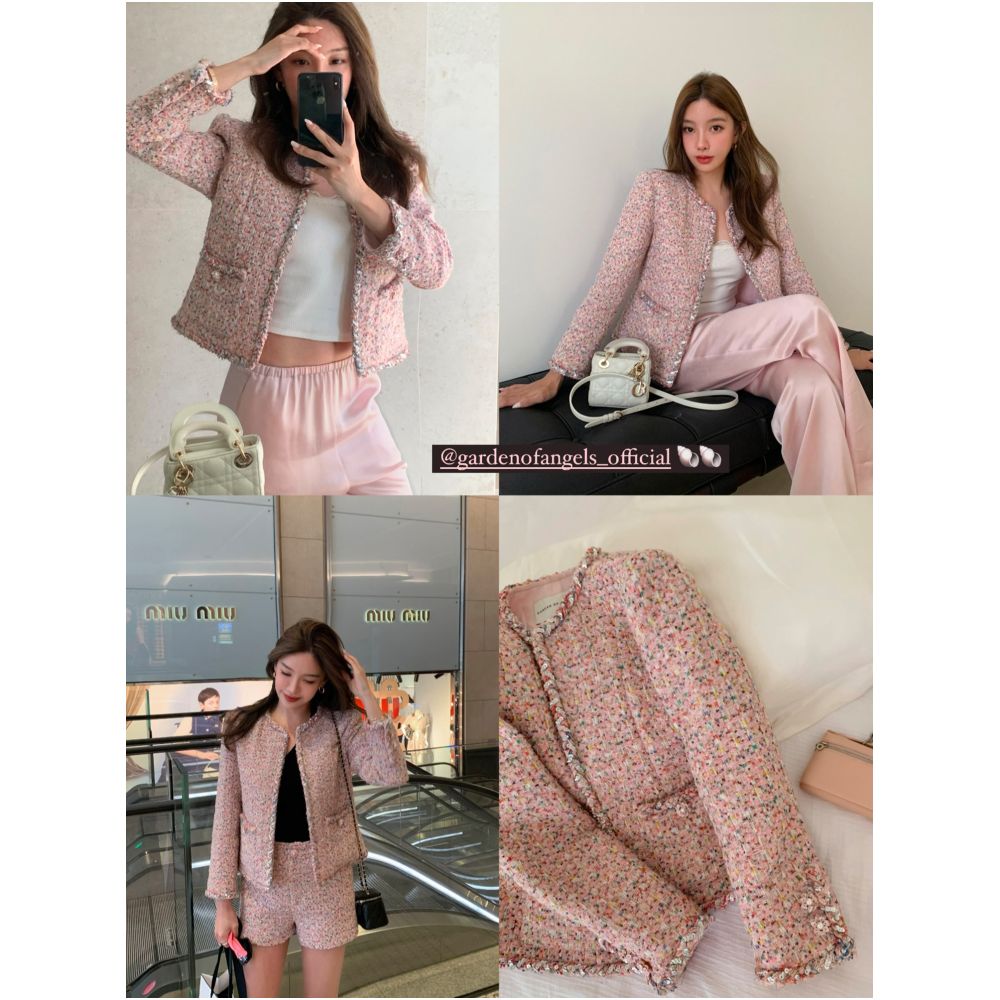 Shi Weiliang In Stock Radiant Starry Sky Heavy Duty Hand Knitted Wool Chanel Style Two Piece Jacket Set for Women image 3