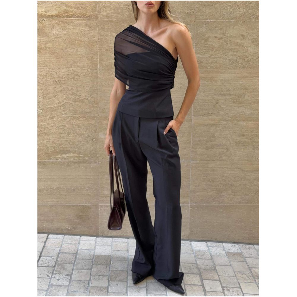Australian niche design KOOKAI slim fit off shoulder mesh patchwork top image 3