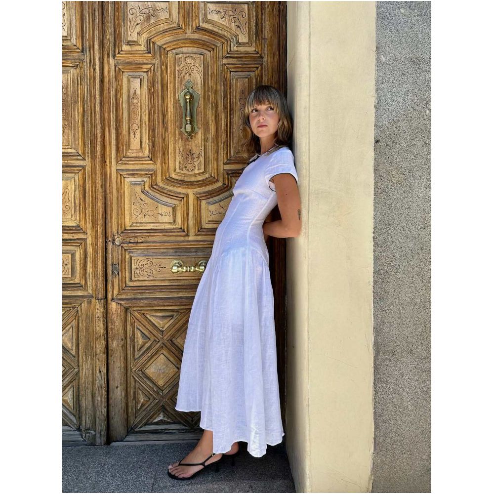dissh New Chinese Style Pure Linen Simple Outfit Age Reducing Retro Dress Short Sleeve Slimming Long Skirt image 1