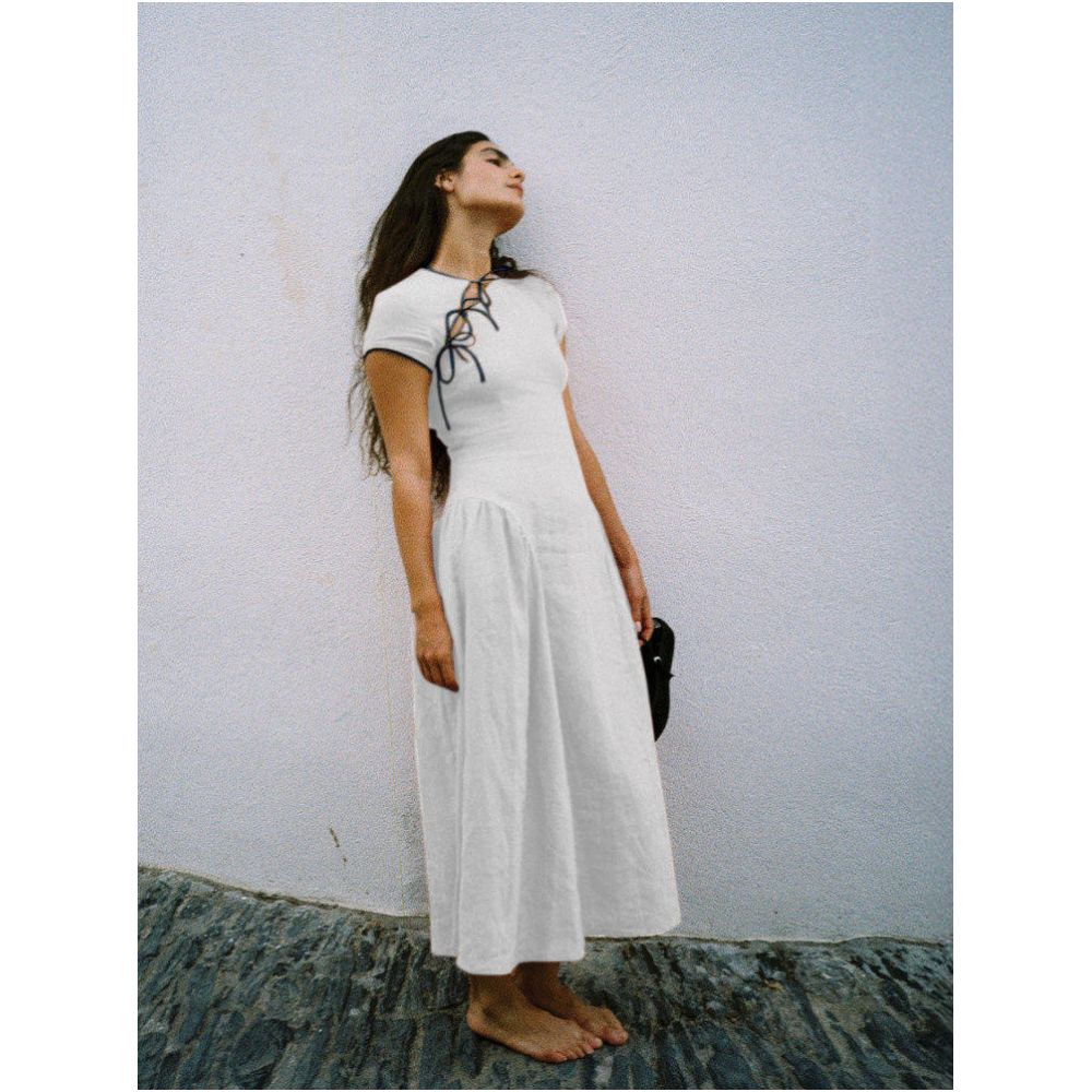dissh New Chinese Style Pure Linen Simple Outfit Age Reducing Retro Dress Short Sleeve Slimming Long Skirt image 3
