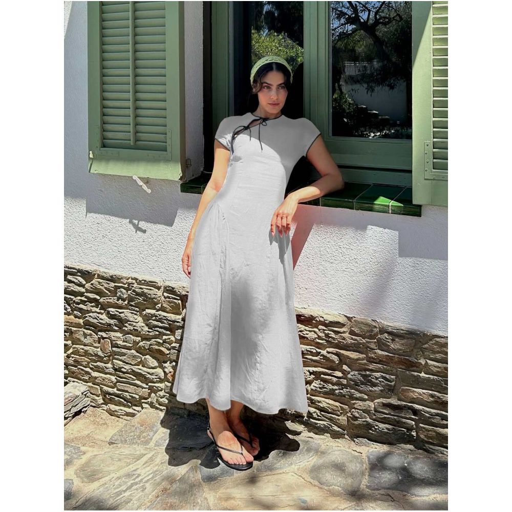dissh New Chinese Style Pure Linen Simple Outfit Age Reducing Retro Dress Short Sleeve Slimming Long Skirt image 4