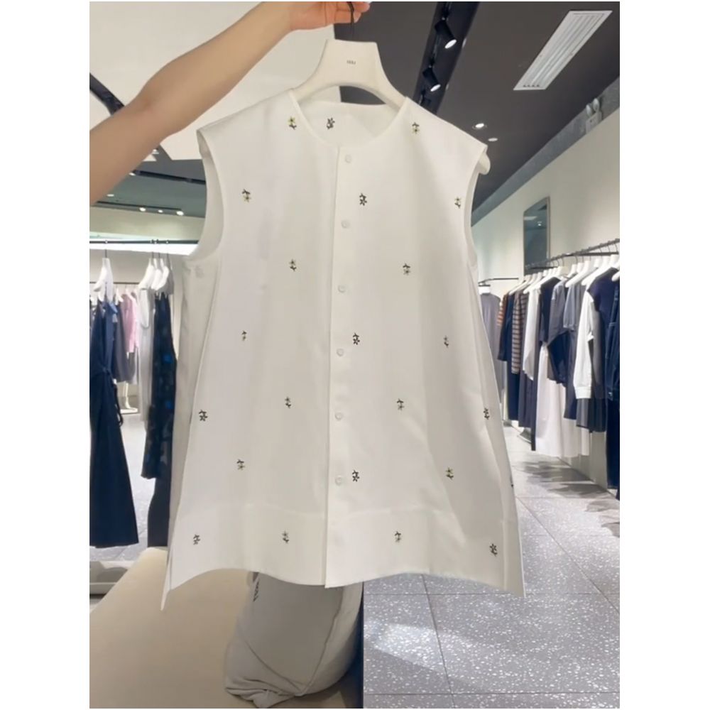 Summer pure white moonlight outfit elegant and simple relaxed feel beautiful embroidered sleeveless shirt and wide leg pants suit for women image 1