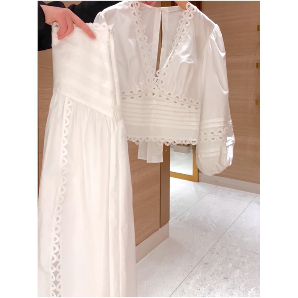2026 Summer New French Chic Suit Long sleeved Shirt with Lace up Design White Skirt image 0