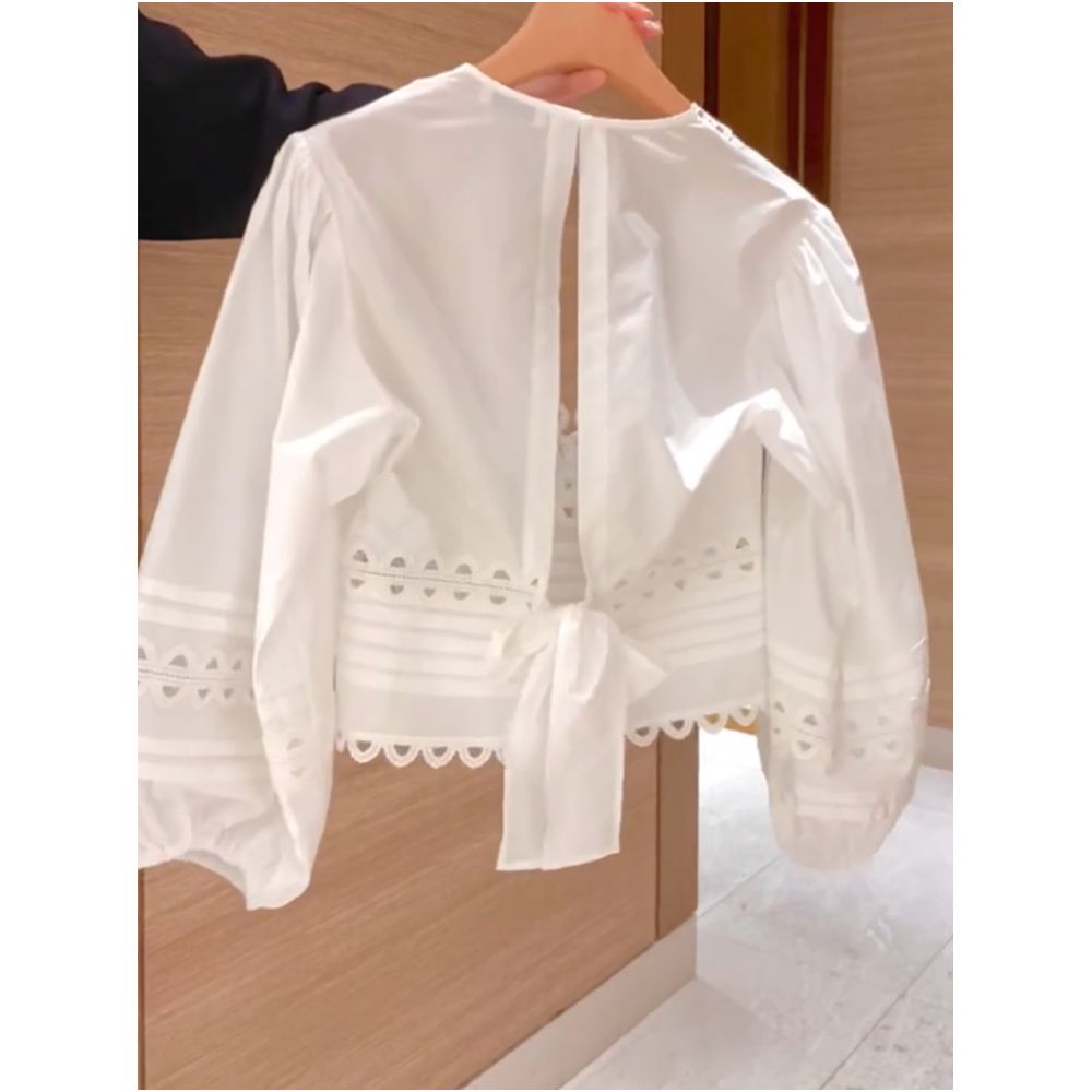 2026 Summer New French Chic Suit Long sleeved Shirt with Lace up Design White Skirt image 1