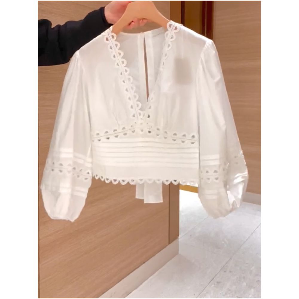 2026 Summer New French Chic Suit Long sleeved Shirt with Lace up Design White Skirt image 2