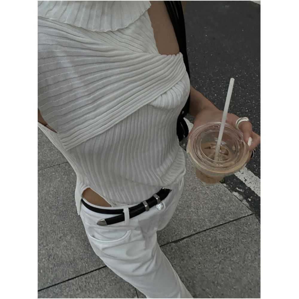 Turn up Chen Tuier Asymmetrical hem structured ribbed knit vest women s design hot girl top image 1