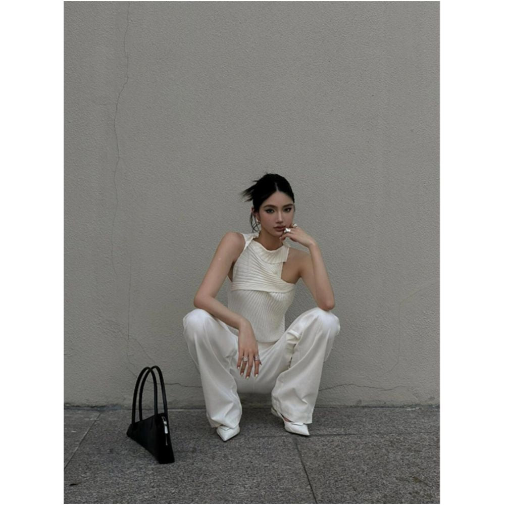 Turn up Chen Tuier Asymmetrical hem structured ribbed knit vest women s design hot girl top image 2