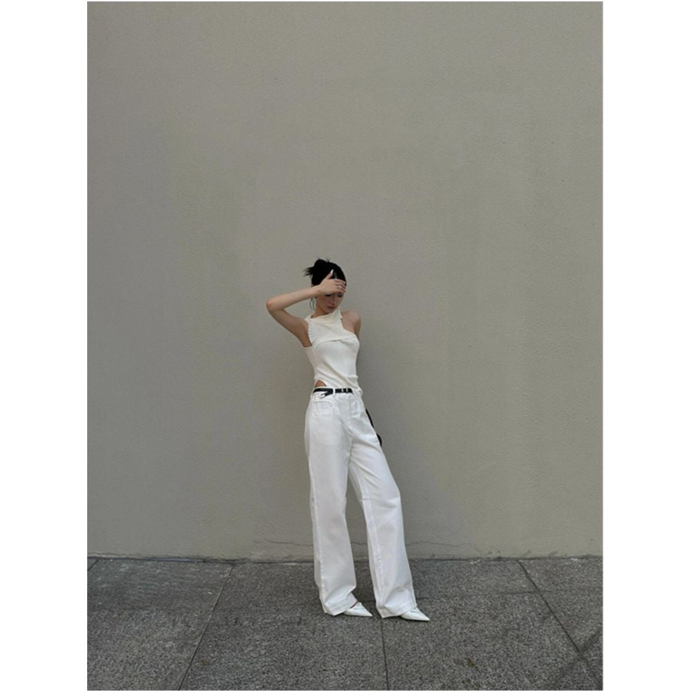 Turn up Chen Tuier Asymmetrical hem structured ribbed knit vest women s design hot girl top image 3