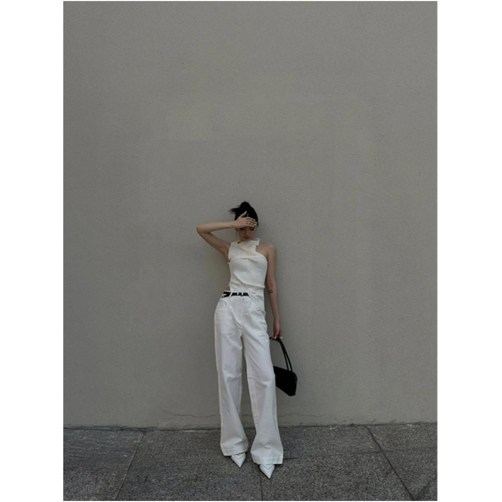 Turn up Chen Tuier Asymmetrical hem structured ribbed knit vest women s design hot girl top image 4