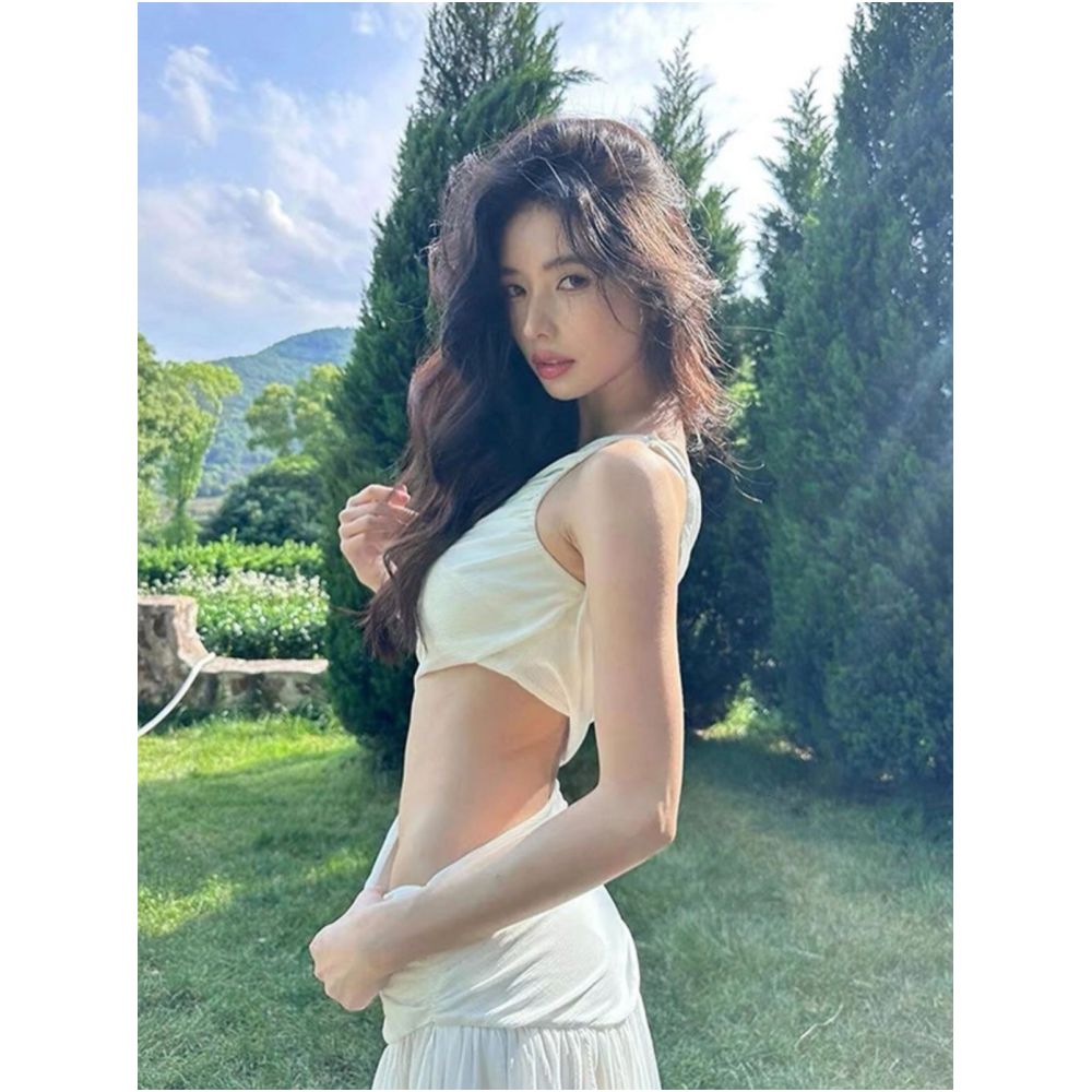 Sisjuly A cool ethereal one shoulder openwork mesh maxi dress for women a pure and alluring vacation gown image 4
