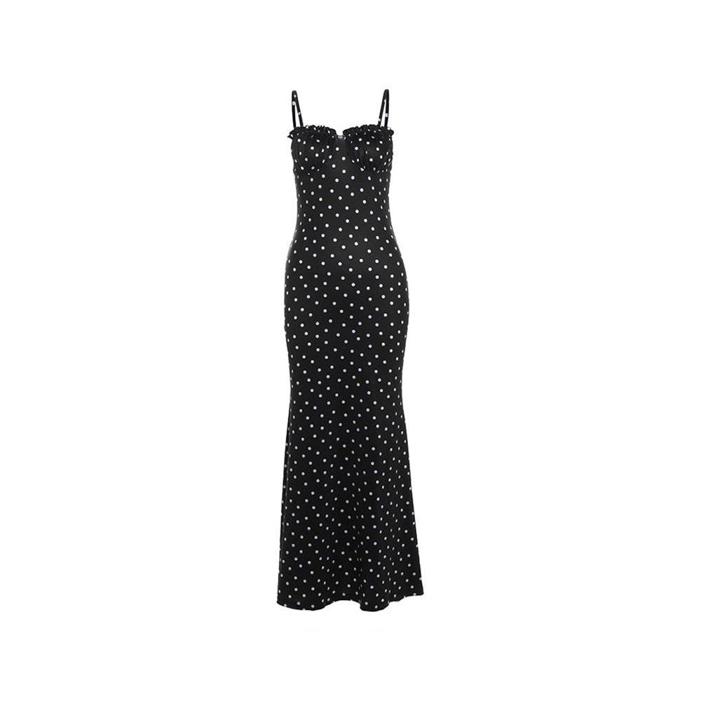 ASAYA6856 – Midnight Riviera Polka Dress ⚫🤍🌊