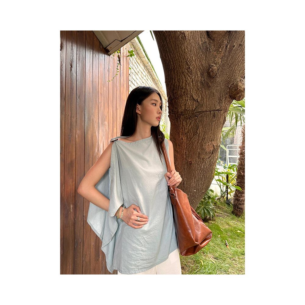 AN Maiden High End Fashion Blue Asymmetrical Vest for Women New Summer Style Flattering Off Shoulder Top image 5