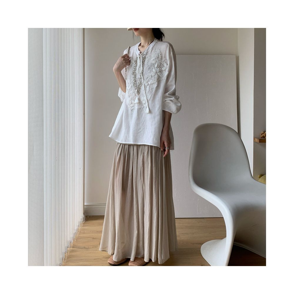 Aowen 2026 Summer New Chinese Style Heavy Embroidery Beaded Light National Style Long Sleeve Sun Protection Top Lightweight Comfortable Elegance image 2