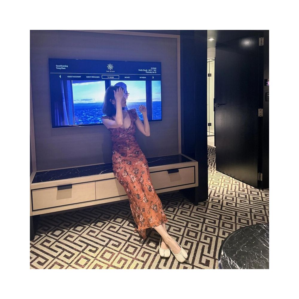 NALYSA Correct Version Waist cinching Spaghetti Strap Long Dress with Small Flutter Sleeves Square Neck Floral Dress for Women Summer French Resort Style image 2