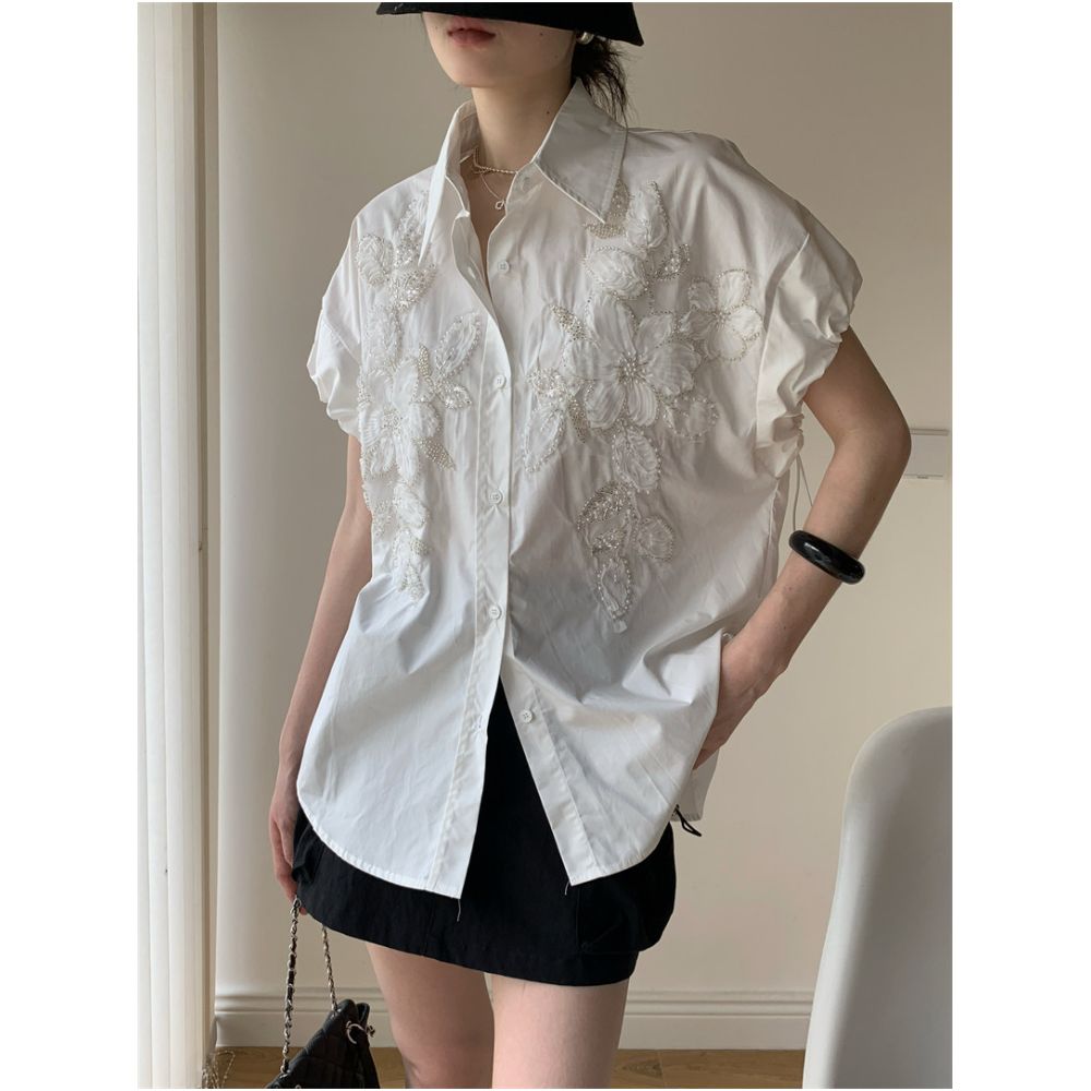 ASAYA6861 – Fleur Éclat Embroidered Shirt 🤍🌸✨